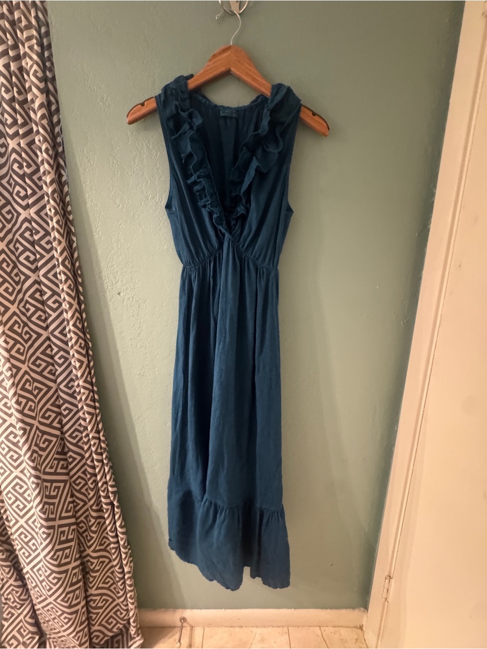 Teal Ruffled V-Neck Maxi Dress - Women